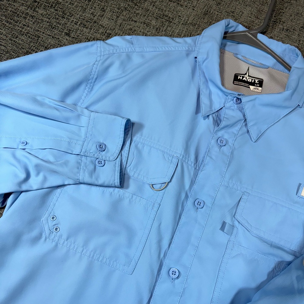 Habit Fishing Shirt Large Blue Long Sleeve Vented Ripstop Button Up 1102